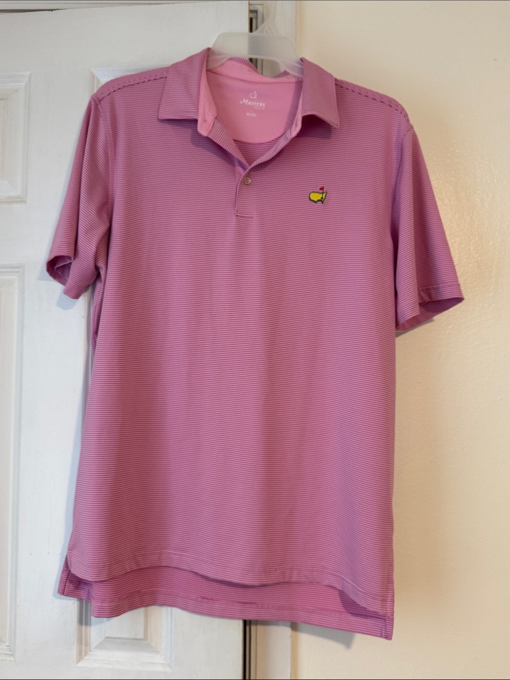 Masters tech Polo Shirt Pink Stripe Size Large